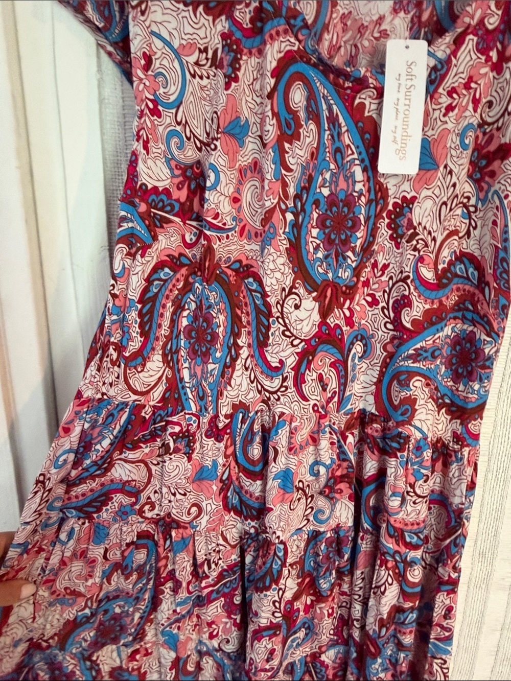 Soft Surrounding Womens Kara Framboise Paisley Burgundy Maxi Tiered Dress 1X - Picture 7 of 10